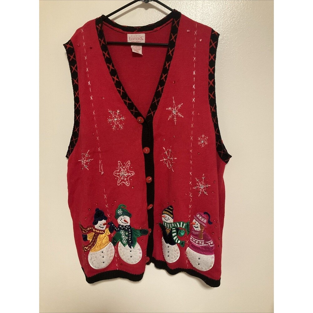 Basic Editions Holiday Women’s 3X Front Button Ugly Christmas Vest